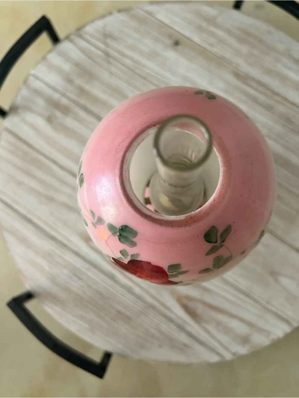 Fostoria Glass Pink Floral Glass Lantern